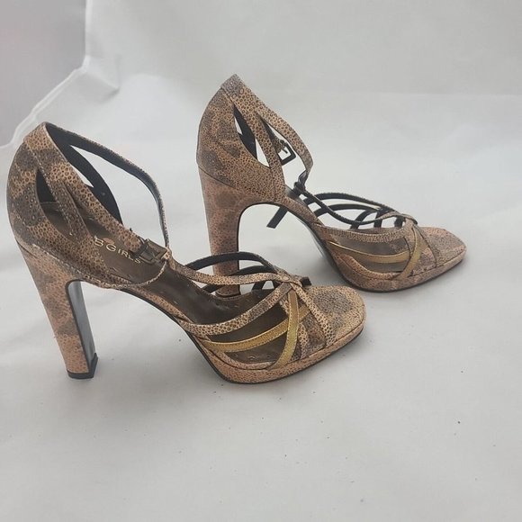 BCBGirls Animal Print Leather T-strap Sparkly Platform Heels 8.5B - Picture 6 of 13